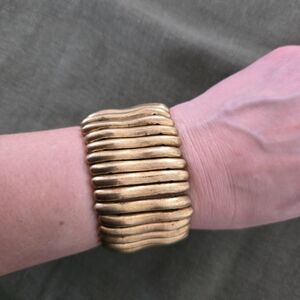 Avant Garde Solid Brass Statement Cuff Stretch Bracelet (Sculptural / Brutalist)